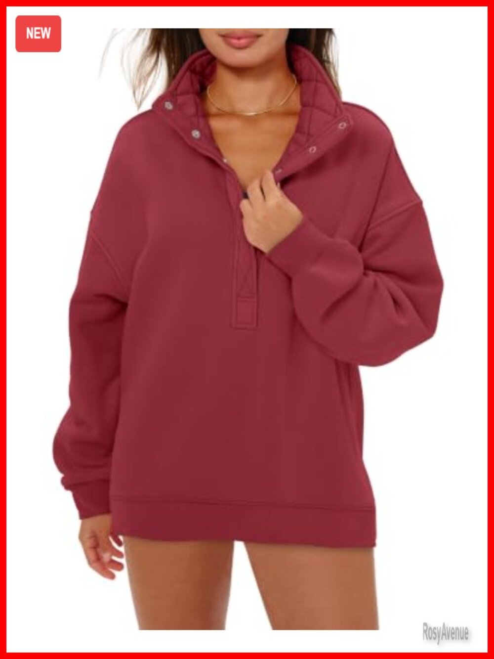 Womens Oversized Henley Neck Sweatshirt Cotton Blend Pullover Top